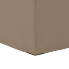 Beige patio furniture cover corner with stitched panels and fastening grommet