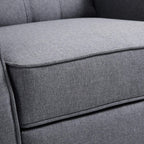 Light gray recliner armchair seat cushion with stitched seam and padded arm
