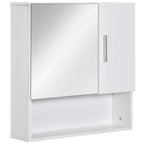 White wall-mounted bathroom mirror cabinet with double doors and open lower shelf
