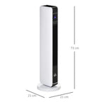 White space heater with digital display and size diagram