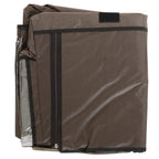 Brown pet cage cover with zippered side entry and reinforced edges