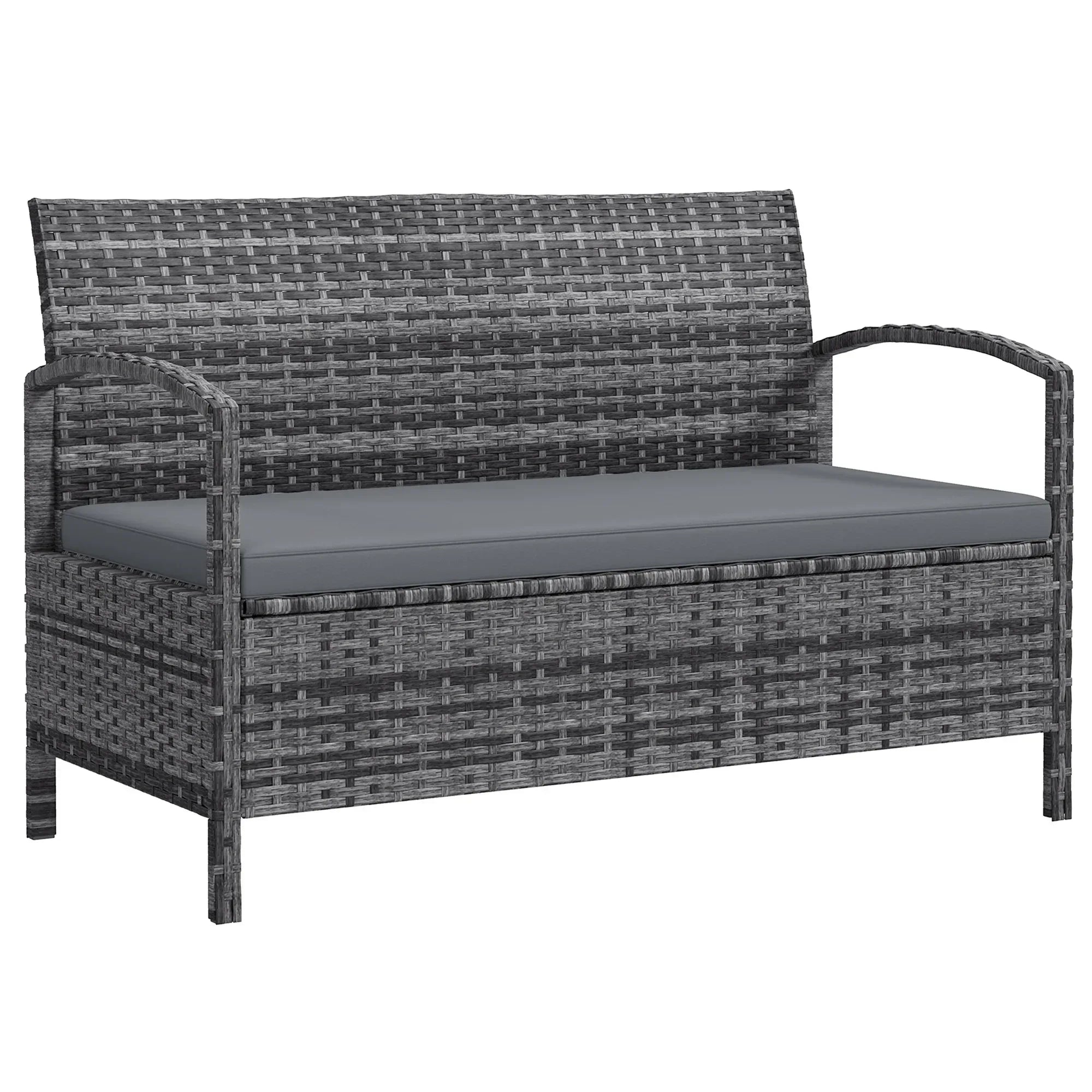 125L Storage Garden Bench, with Cushion - Grey - Bobobiy