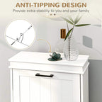 White anti-tipping design shoe cabinet with two flip drawers and black handle bars