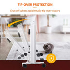 White convector radiator tipped on caster wheels with tip-over safety feature