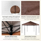 Gazebo features: zippered mosquito netting, PE polyester cover, and metal frame