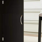Black drop-leaf dining table side with integrated handle for folding