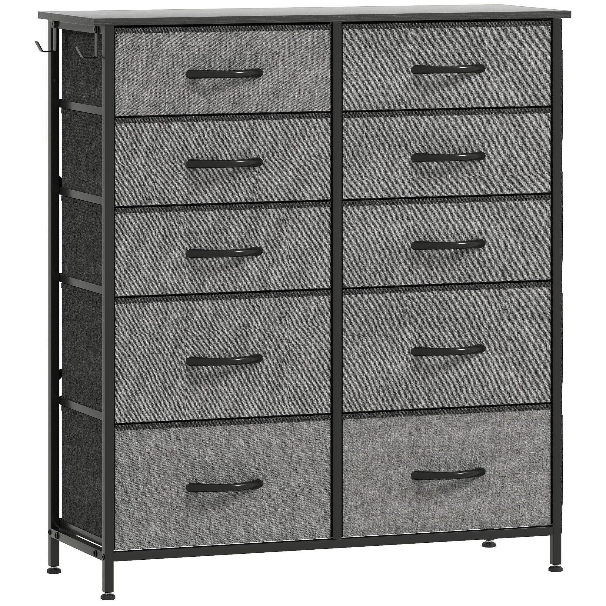 Chest of Ten Fabric Drawers - Charcoal Grey - Bobobiy