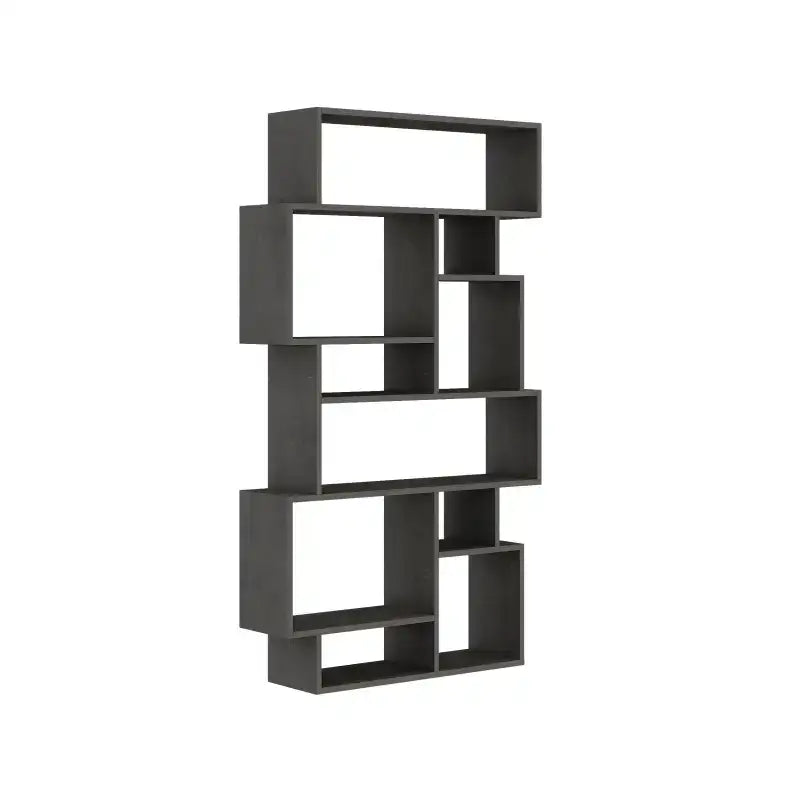 Tall modern bookcase display unit with open square cubby shelves, black finish