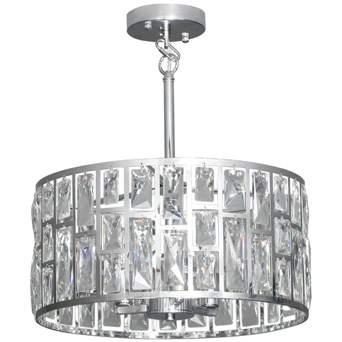 Silver-tone chandelier with clear glass prisms and faceted ring shade