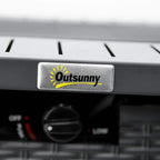 Black fire pit table control panel with OutSunny logo and flame control knob