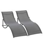 Set of 2 charcoal grey S-shaped reclining lounge chairs with mesh fabric seats