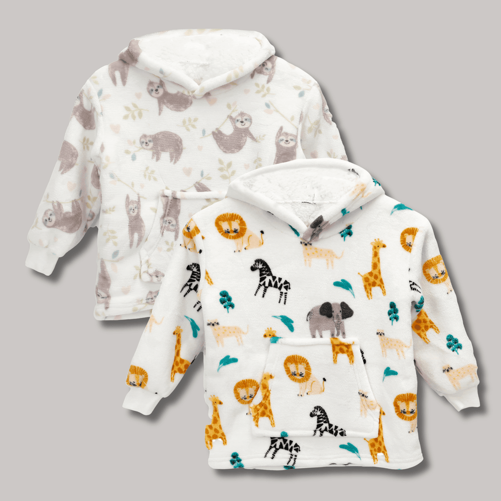 Safari & Sloth Infant Hooded Blanket with Pocket for Toddlers Ages 0-2 Warm Unisex Loungewear