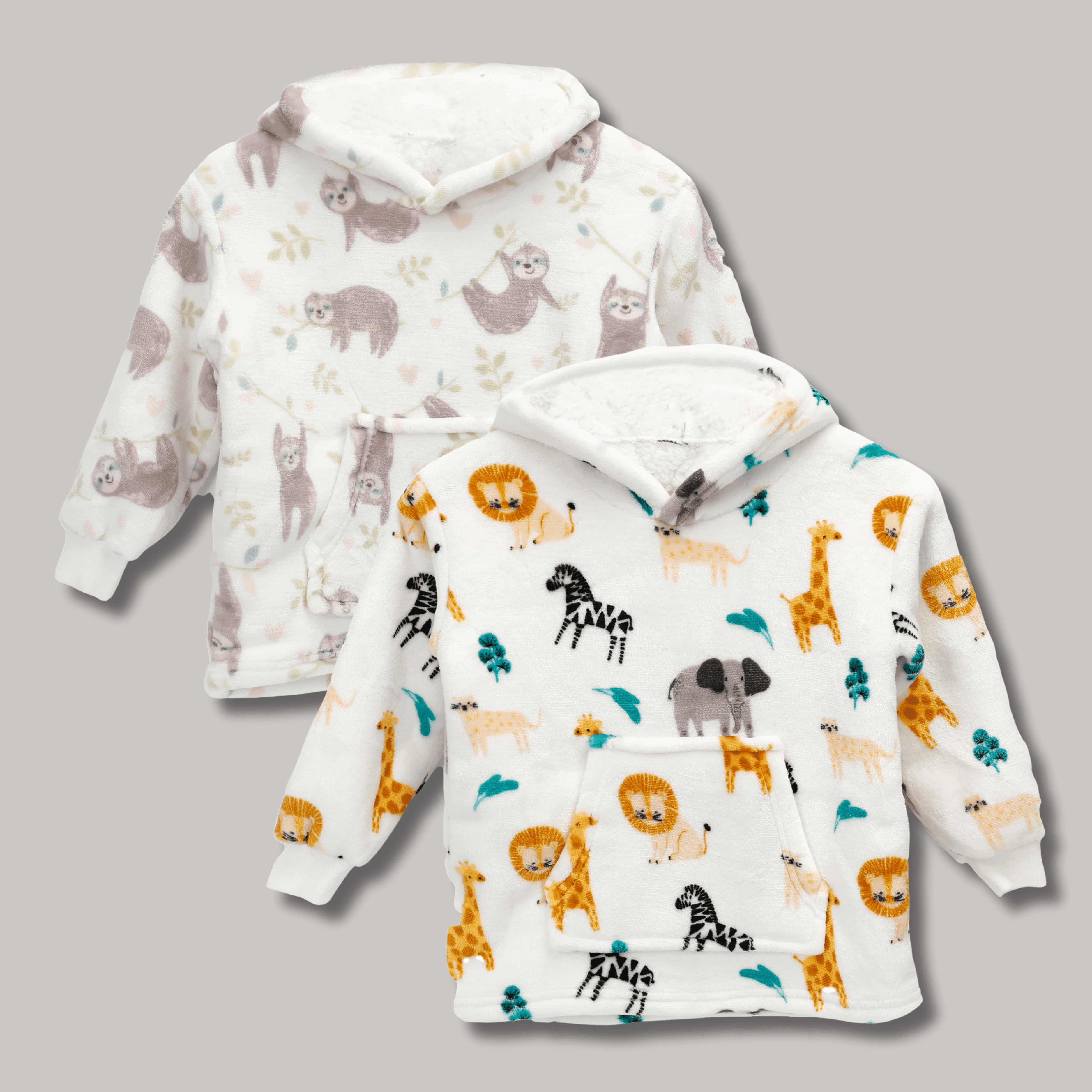 Safari & Sloth Infant Hooded Blanket with Pocket for Toddlers Ages 0-2 Warm Unisex Loungewear