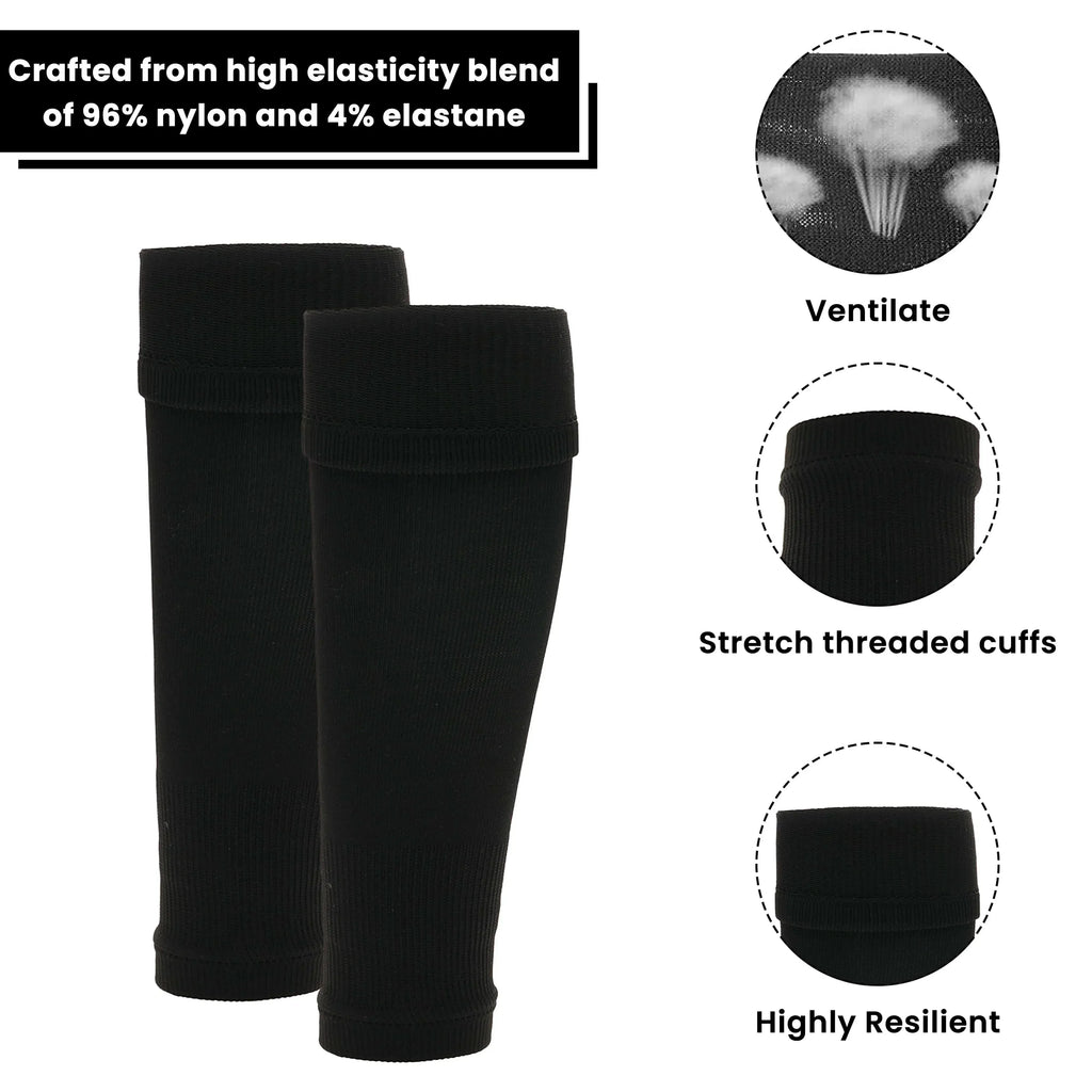 kids-leg-sleeve-socks-black-fits-over-calf-shin-pads-compression-sleeves-for-football-training-running-by-sock-stack-black-socks-1176513499 - Bobobiy