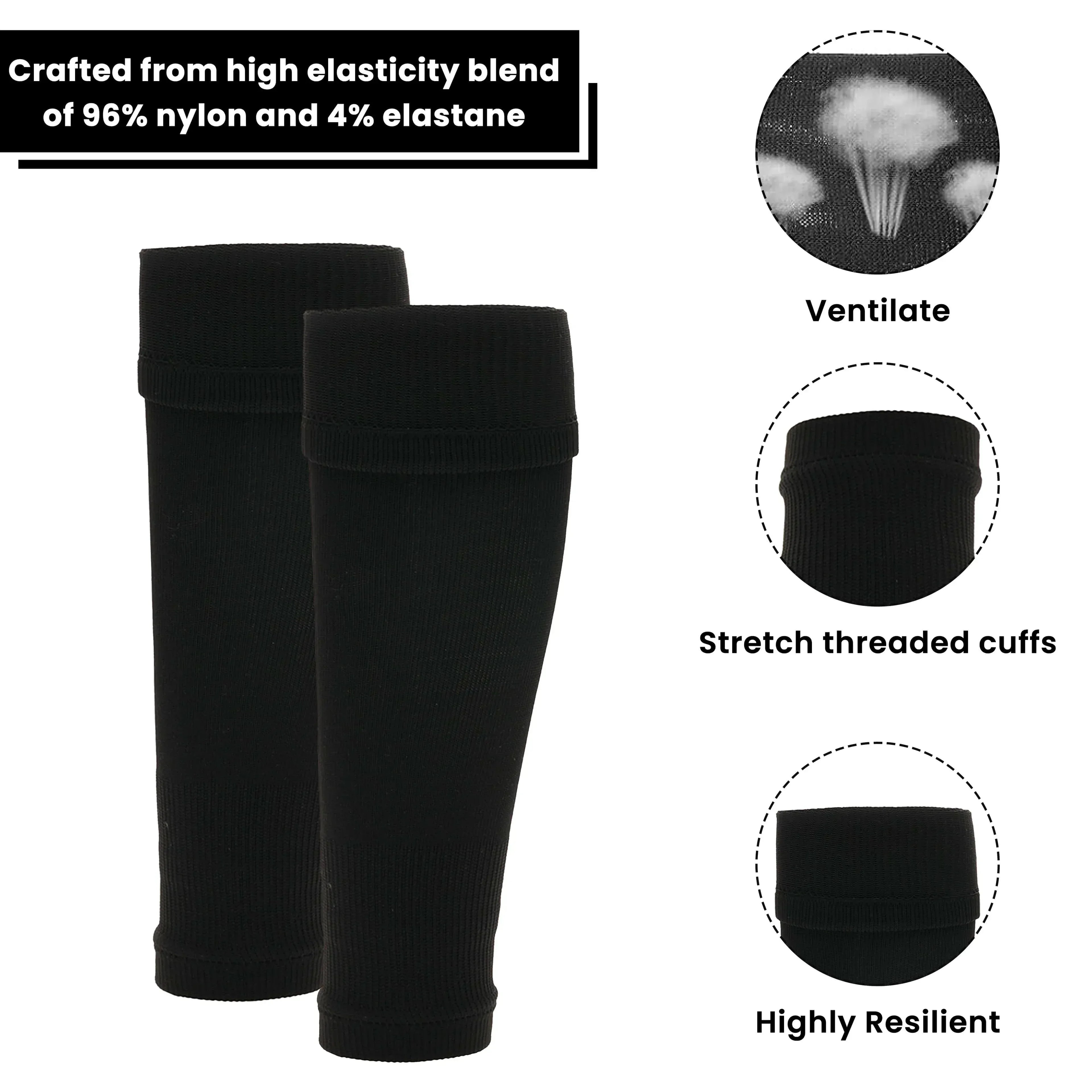 kids-leg-sleeve-socks-black-fits-over-calf-shin-pads-compression-sleeves-for-football-training-running-by-sock-stack-black-socks-1176513499 - Bobobiy