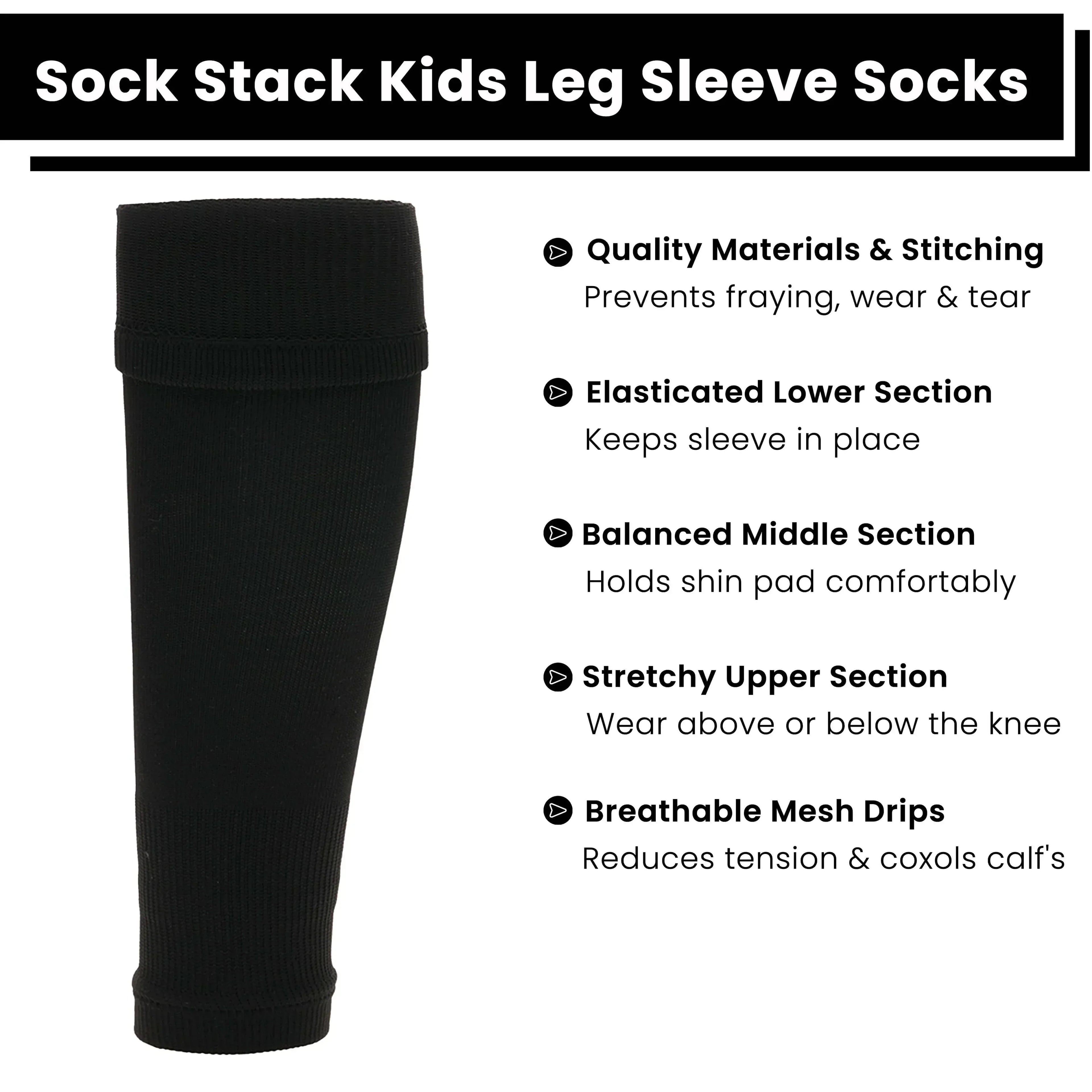 kids-leg-sleeve-socks-black-fits-over-calf-shin-pads-compression-sleeves-for-football-training-running-by-sock-stack-black-socks-1176513500 - Bobobiy
