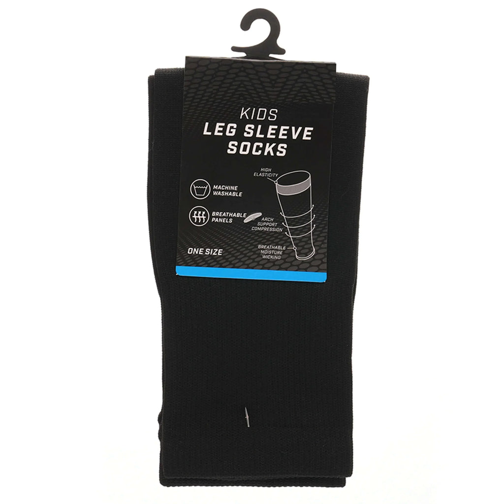 kids-leg-sleeve-socks-black-fits-over-calf-shin-pads-compression-sleeves-for-football-training-running-by-sock-stack-black-socks-1176513501 - Bobobiy