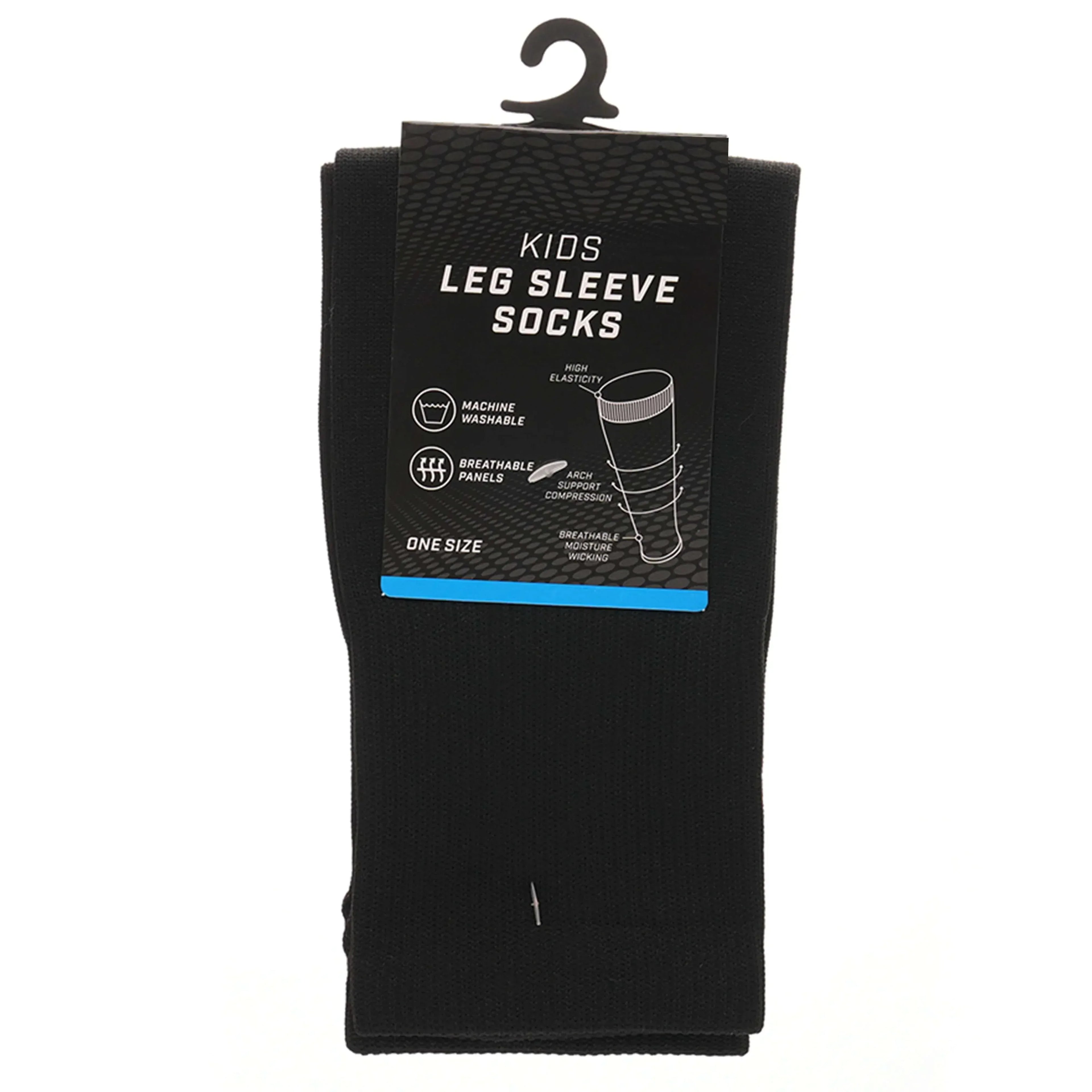 kids-leg-sleeve-socks-black-fits-over-calf-shin-pads-compression-sleeves-for-football-training-running-by-sock-stack-black-socks-1176513501 - Bobobiy
