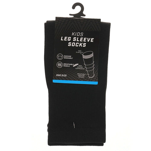 kids-leg-sleeve-socks-black-fits-over-calf-shin-pads-compression-sleeves-for-football-training-running-by-sock-stack-black-socks-1176513501 - Bobobiy