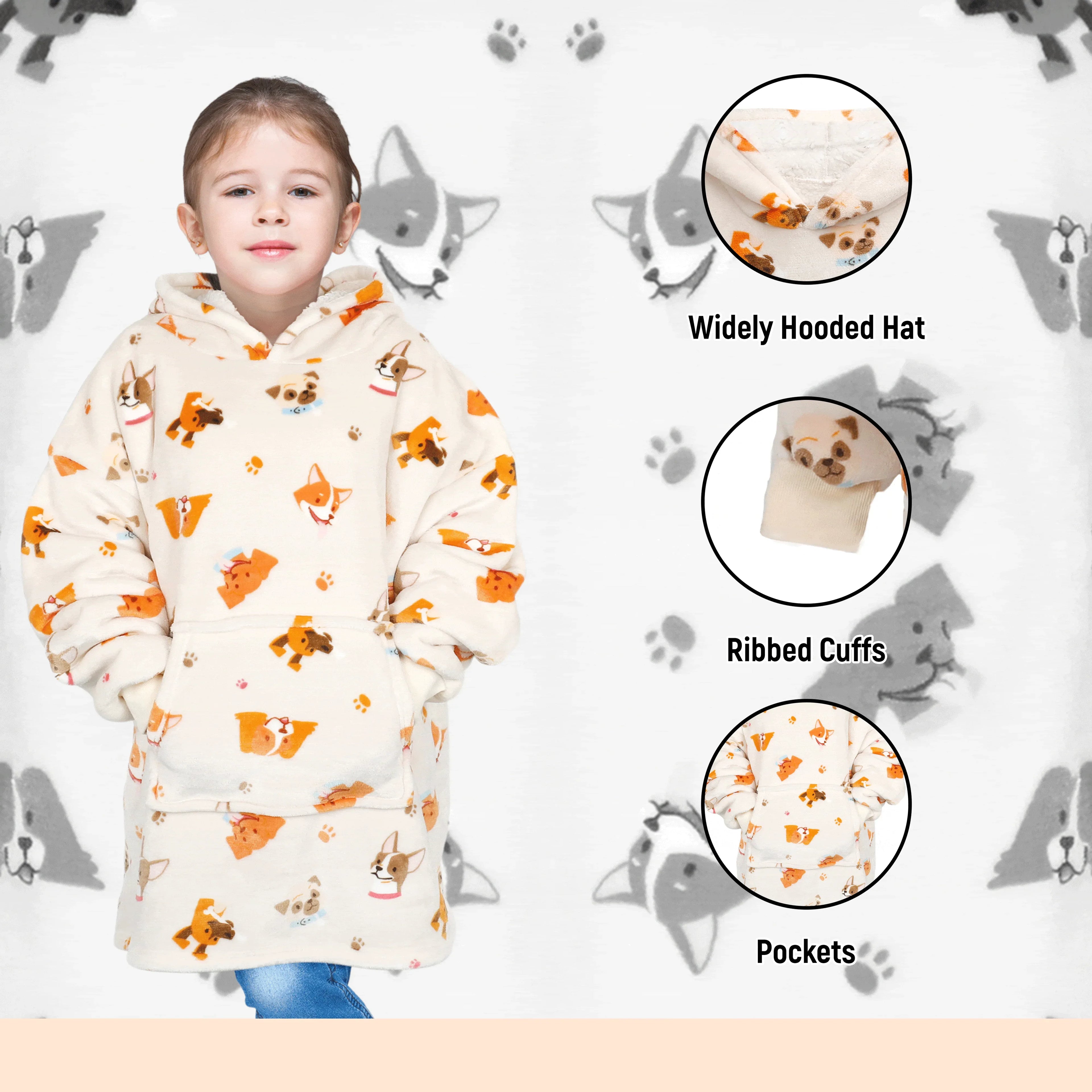 kids-oversized-hooded-blanket-hoodie-sherpa-fur-fleece-dogs-pattern-ultra-soft-cozy-loungewear-for-boys-and-girls-aged-8-15-by-daisy-dreamer-dogs-hooded-blanket-1034695426 - Bobobiy