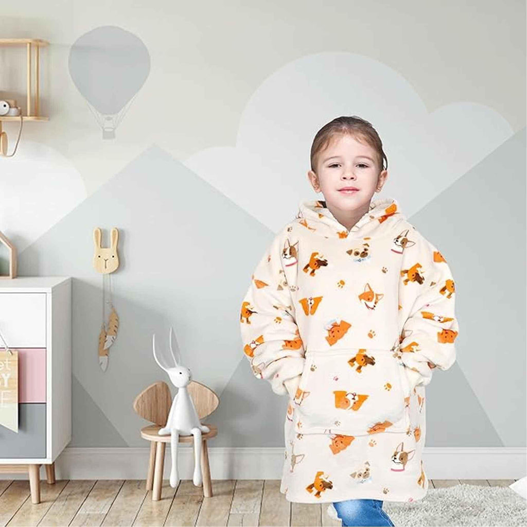 kids-oversized-hooded-blanket-sweatshirt-ultra-soft-sherpa-fur-flannel-fleece-hoodie-for-ages-8-15-with-fun-dog-print-by-daisy-dreamer-dogs-hooded-blanket-1178372256 - Bobobiy