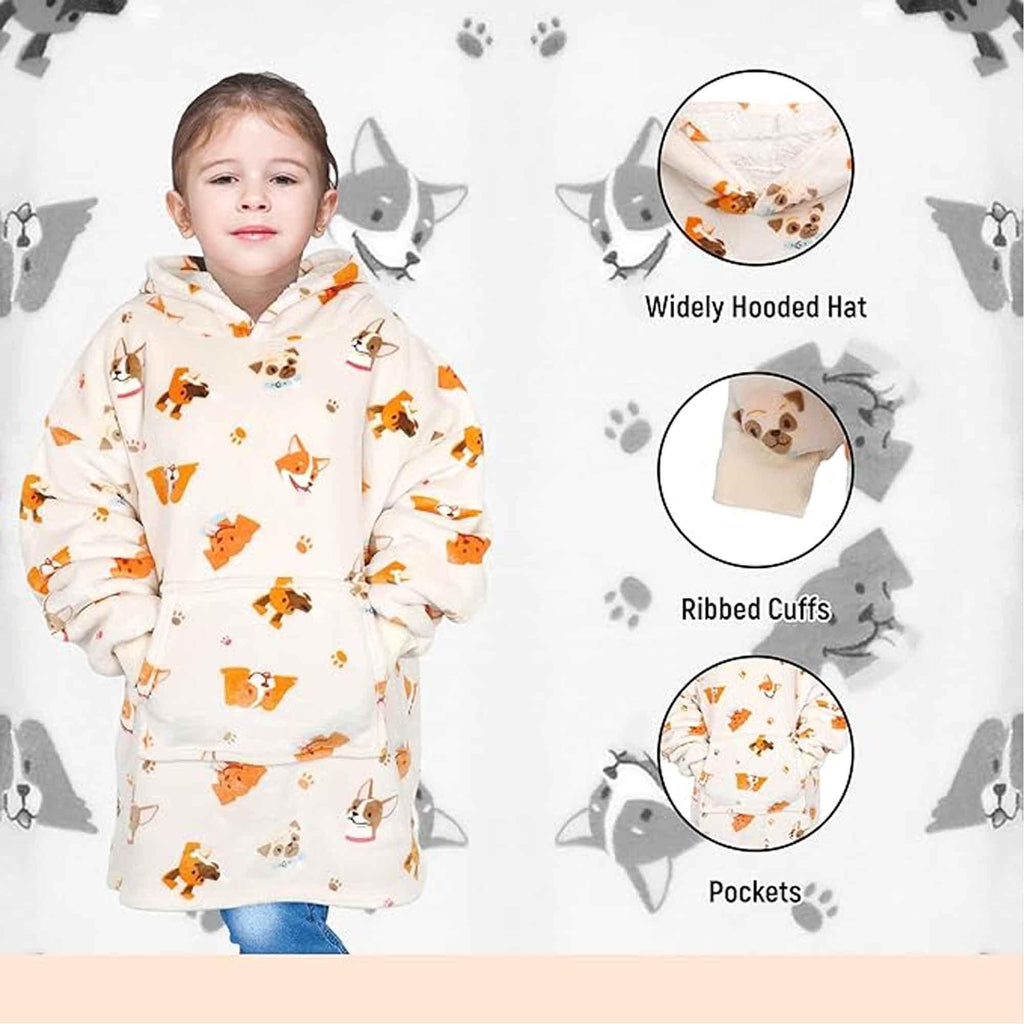 kids-oversized-hooded-blanket-sweatshirt-ultra-soft-sherpa-fur-flannel-fleece-hoodie-for-ages-8-15-with-fun-dog-print-by-daisy-dreamer-dogs-hooded-blanket-1178372257 - Bobobiy