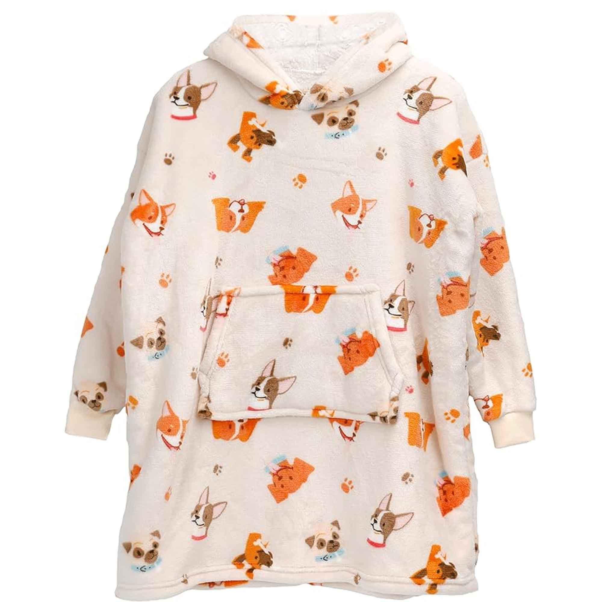 kids-oversized-hooded-blanket-sweatshirt-ultra-soft-sherpa-fur-flannel-fleece-hoodie-for-ages-8-15-with-fun-dog-print-by-daisy-dreamer-dogs-hooded-blanket-1178372258 - Bobobiy