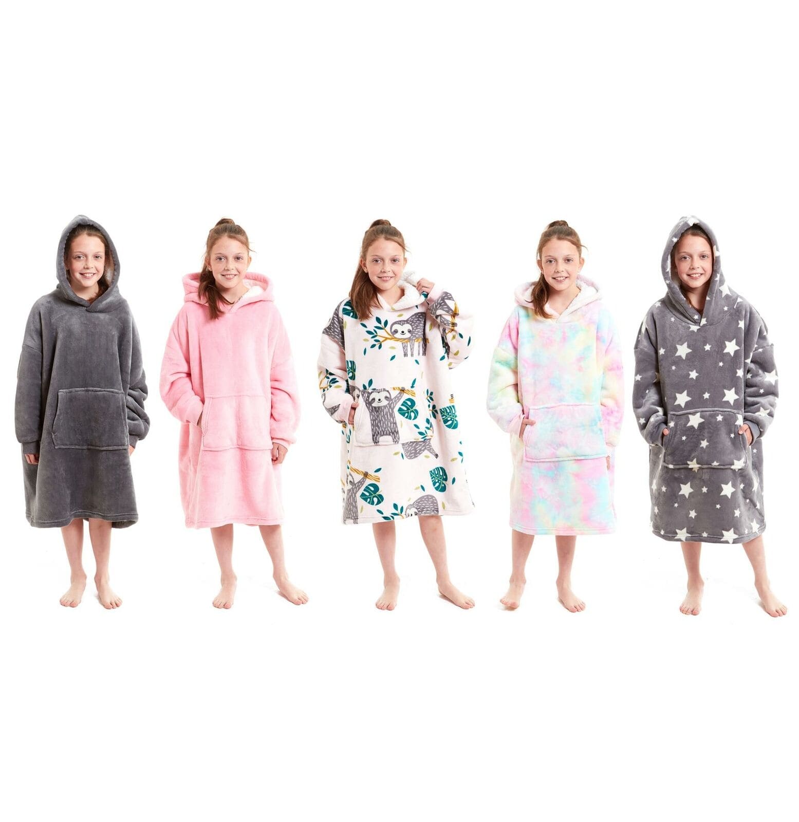 Kids Oversized Hooded Fleece Blanket Ultra-Soft Sherpa Fur with Elastic Cuffs and Double Pocket for Ages 8-15