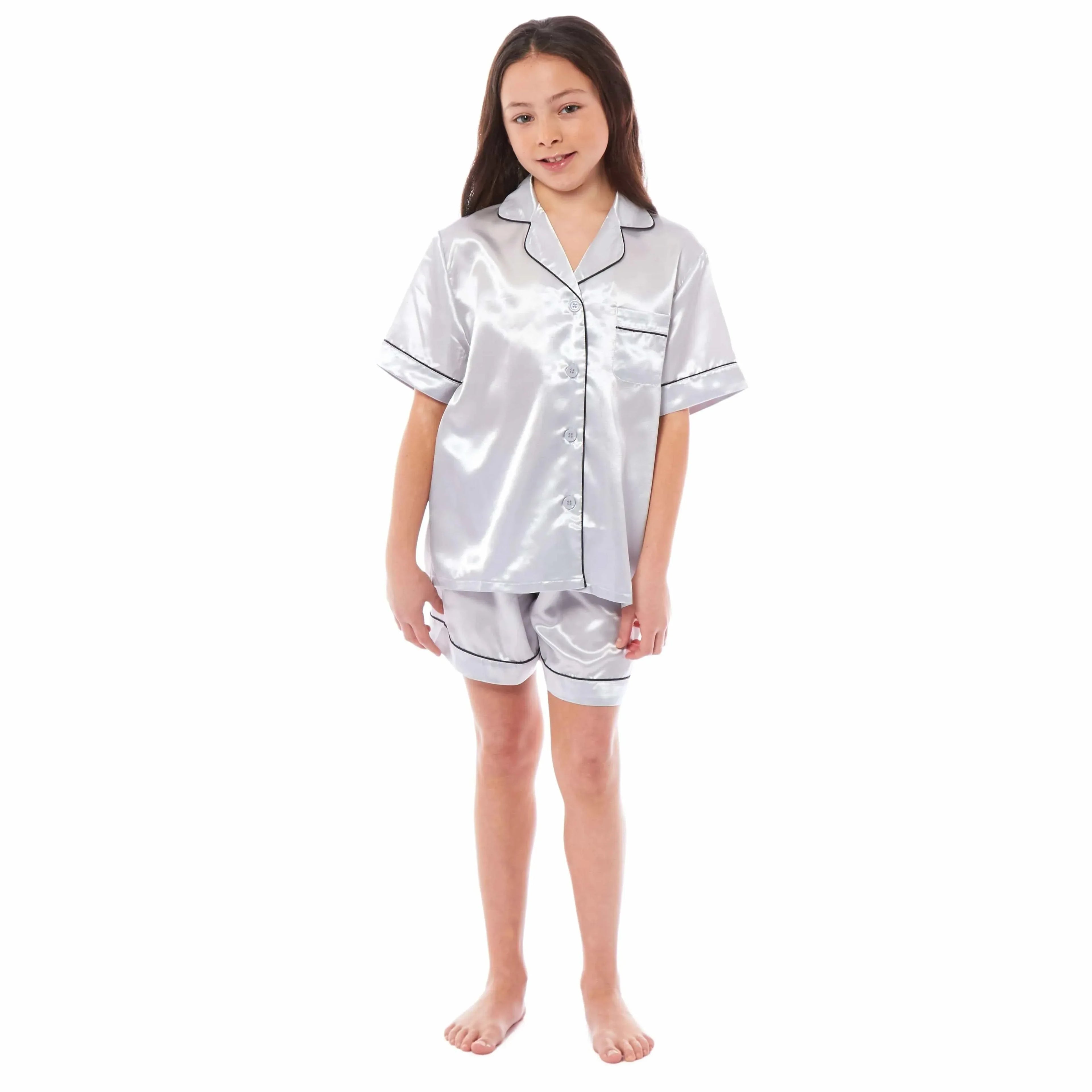 kids-satin-silk-pyjama-set-for-girls-with-button-down-shirt-and-loose-fitting-pants-comfortable-loungewear-in-black-pink-grey-ages-5-14-by-daisy-dreamer-5-6-yrs-grey-pyjamas-117651339 - Bobobiy