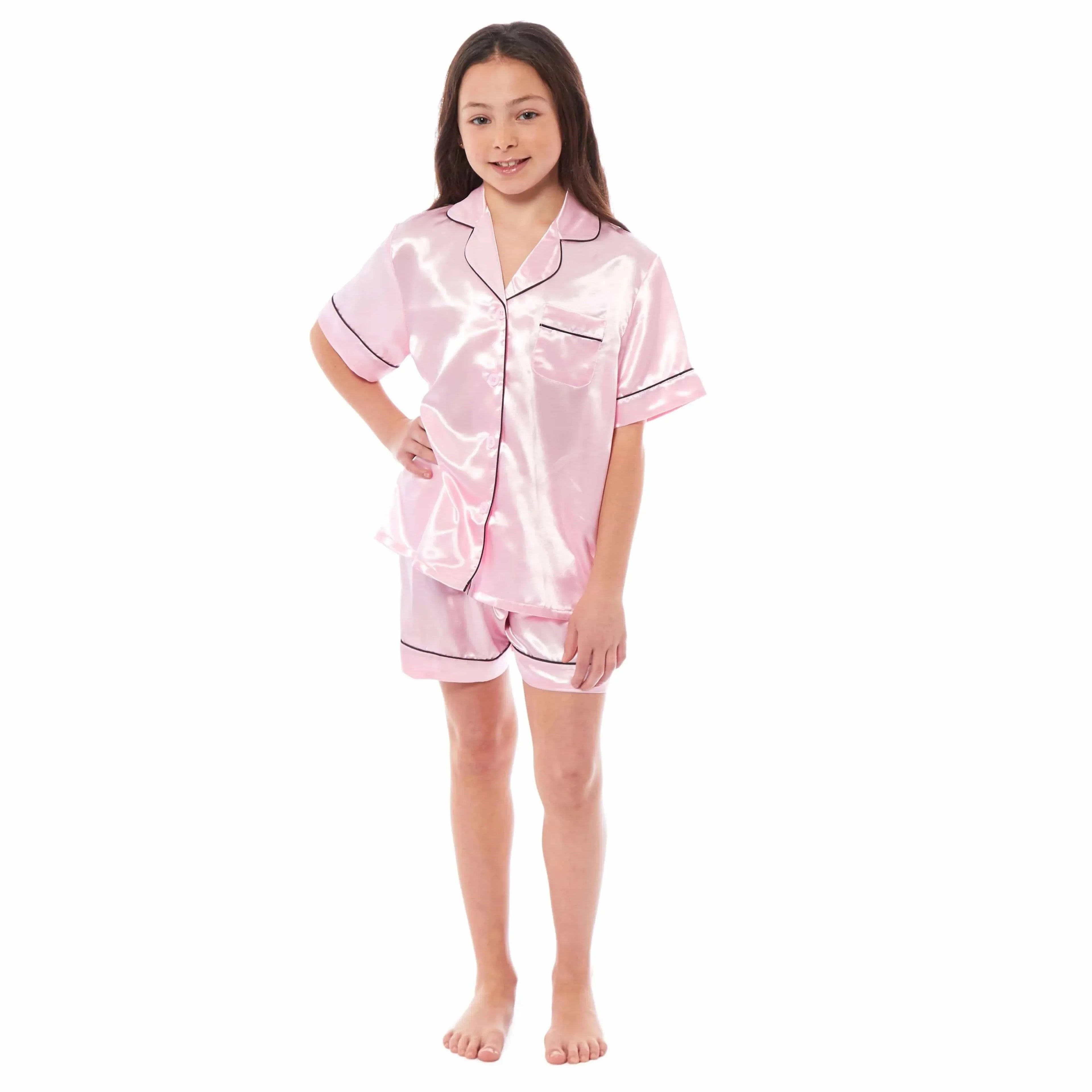 kids-satin-silk-pyjama-set-for-girls-with-button-down-shirt-and-loose-fitting-pants-comfortable-loungewear-in-black-pink-grey-ages-5-14-by-daisy-dreamer-5-6-yrs-pink-pyjamas-117651339 - Bobobiy