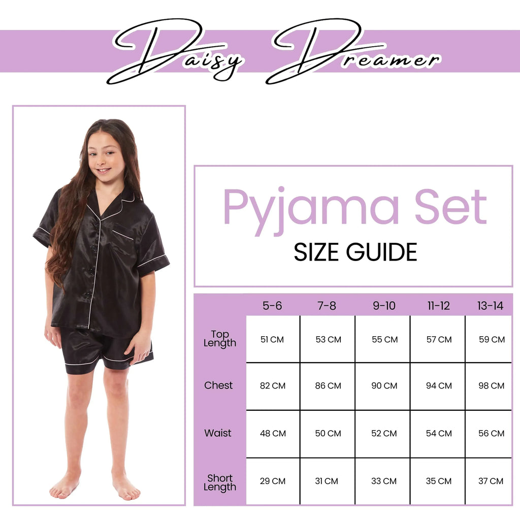 kids-satin-silk-pyjama-set-for-girls-with-button-down-shirt-and-loose-fitting-pants-comfortable-loungewear-in-black-pink-grey-ages-5-14-by-daisy-dreamer-pyjamas-1176513403 - Bobobiy