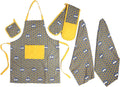 Kitchen utility set with honeycomb apron, heat gloves, pot holder, and kitchen towels