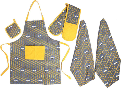 kitchen-sets-apron-double-oven-gloves-towel-set-heat-resistant-oven-mitts-pot-holder-for-home-kitchen-baking-and-cooking-pack-of-5-by-olivia-rocco-bees-apron-1171105733 - Bobobiy
