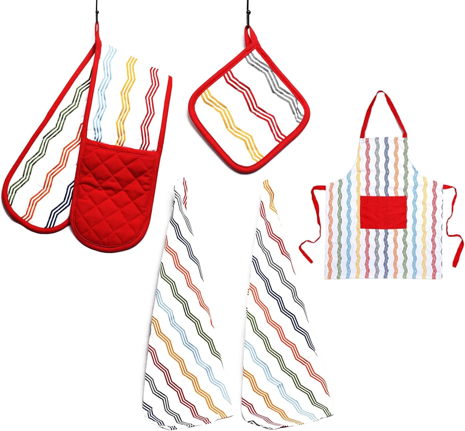 Kitchen Sets Apron Double Oven Gloves Towel Set Heat Resistant Oven Mitts Pot Holder for Home Kitchen Baking and Cooking Pack of 5