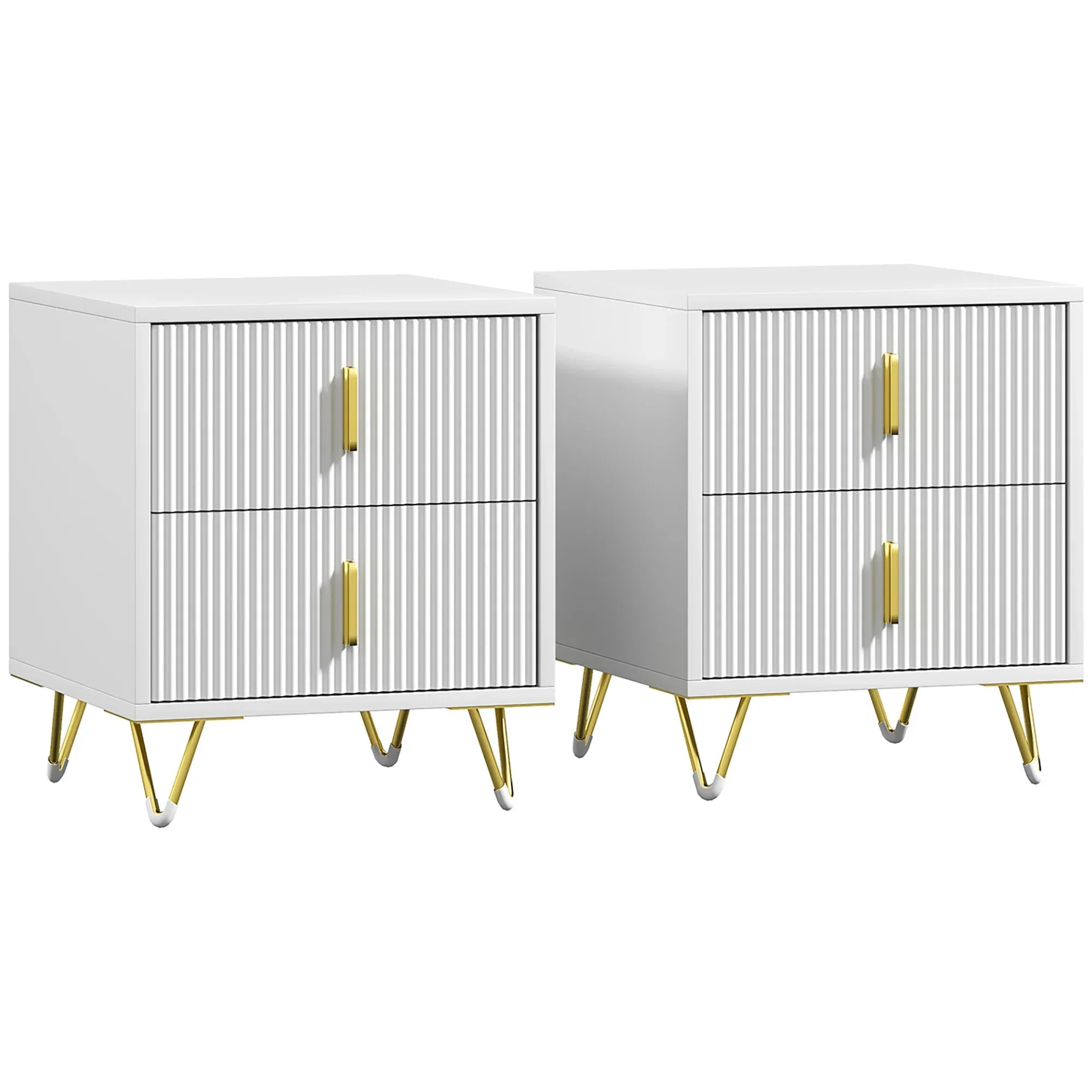 Set of 2 Elegant Chest of Two Drawers - White/Gold-Tone - Bobobiy
