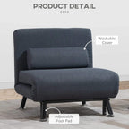 Dark grey convertible sleeper chair with washable cover and adjustable foot pads