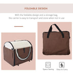 Brown folding fabric pet crate with matching storage bag, foldable design
