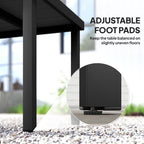 Black table leg with adjustable foot pad for uneven outdoor floors