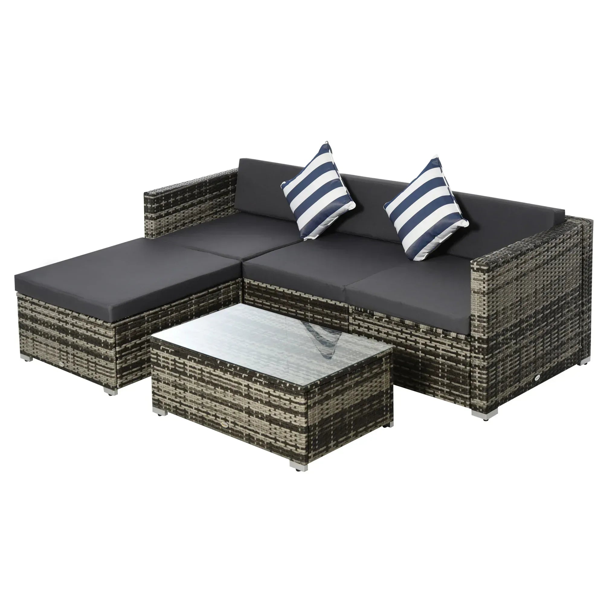 Rattan Garden Sofa Set, 4-Seater Wicker Sectional for Garden, Grey - Bobobiy