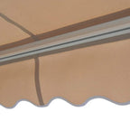 Close-up of cream-white awning valance with scalloped decorative edge