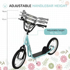 Kids blue kick scooter with adjustable handlebar height and black non-slip deck