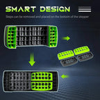 Grey aerobic step with removable sections and modular insert layout.