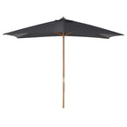 Dark grey outdoor parasol with fabric canopy and light wooden pole
