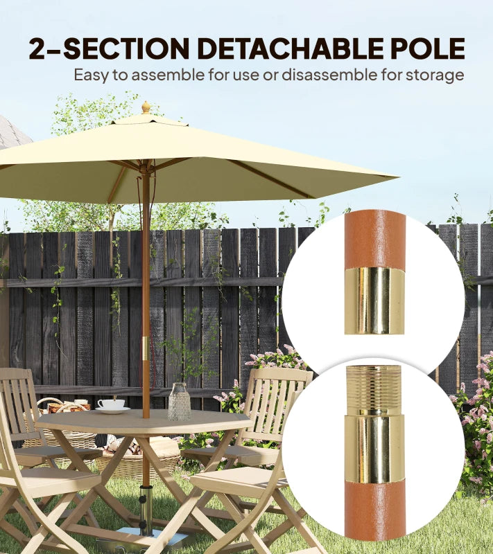 2.5m Wood Garden Parasol Sun Shade Patio Outdoor Wooden Umbrella Canopy, Table Market Umbrella with Vent, 38mm Pole, Rope Pulley Mechanism, Cream White