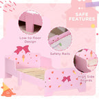Kids pink princess bed with low-to-floor design and safety side rails
