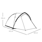 Green dome tent diagram with 325 cm length and 183 cm width