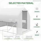 White polytunnel greenhouse with PE cover and galvanized steel frame, includes mesh side panels