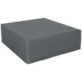 Dark gray outdoor furniture cover with a rectangular, box-shaped fit