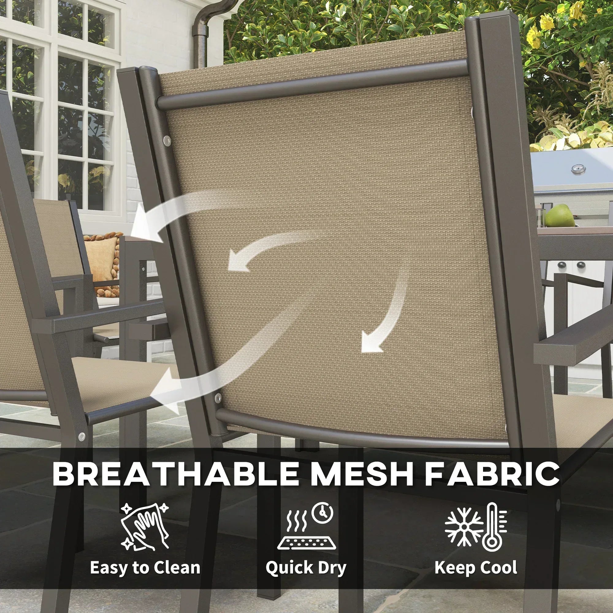 Seven-Piece Garden Dining Set, with Plastic Wood-Top Table - Brown - Bobobiy