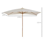 Cream white wooden garden parasol, 3m wide canopy with wooden pole